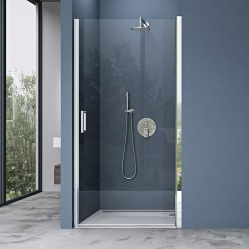 doporro Porte de douche transparent 85cm autolevante pivotante 85x195cm paroi de douche à l'italienne verre ESG Nano anti-calcaire Teramo24k