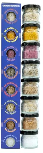 TERRAMAR MALLORCA - Sal Marina Gourmet Meersalz BLAUE EDITION, Salz Geschenke aus Mallorca, das ideale Gewürze Geschenkset Salzset (8x25g)