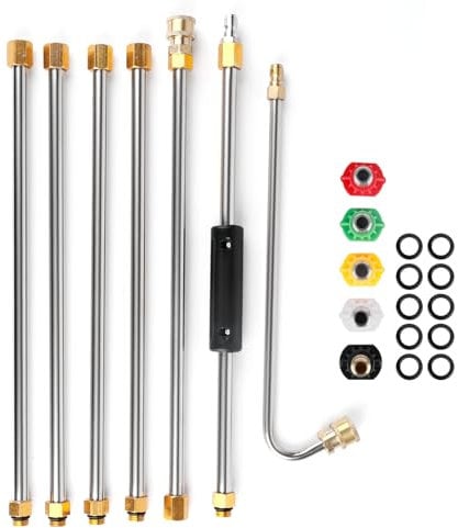 Pressure Washer Extension Wand, 4000PSI Gutter Cleaning Tools Extension Rod Replacement Lance, 1/4 Inch Quick Connect, with 5 Nozzle Tips, 10pcs O-Ring Rubber