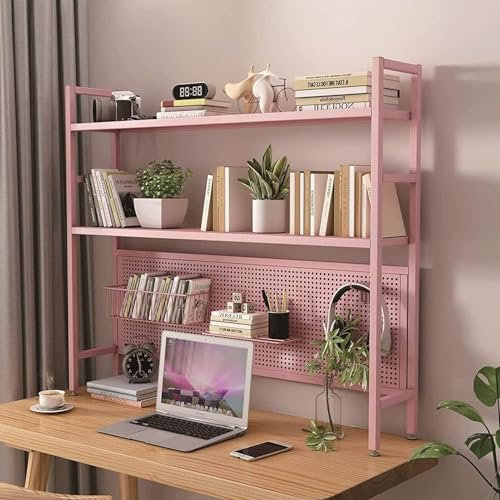 Schreibtischkäfig aus Metall mit 2 Ebenen industriellen Schreibtisch-Bücherregal für Home Office rosa Schreibtisch-Bücherregal mit Regal 55 x 22 x 98 cm