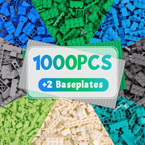 Jeu De Briques De Construction Avec 1000 Pièces Et 2 Plaques De Base – Briques Compatibles, 8 Couleurs, 19 Formes, Jouet De Construction Pour Enfants Dès 6 Ans, Blocs De Construction (Couleurs Garçon)