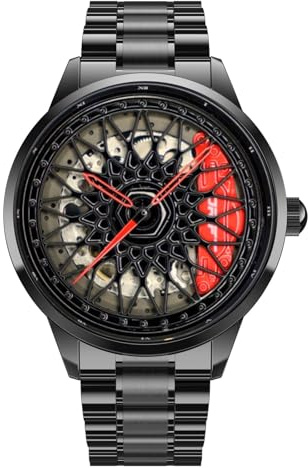 DriftElement Racing Swiss Rim Uhr – Motorsport-inspirierte Felgenuhr mit Schweizer Uhrwerk und verstellbarem Armband, Autoliebhaber