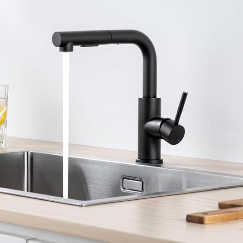 Lonheo Grifo de cocina de baja presión, color negro, de baja presión, con alcachofa, extensible, para hervidores o dispositivos de bajo mesa