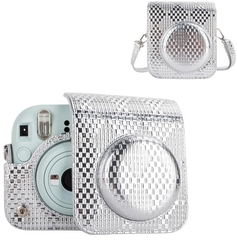 HIYQIN Amazing Silver Camera Case for Fujifilm Instax Mini 12/11 Instant Camera, for Instax Mini 12 Case Bag Girls Boys Fashion Camera Case with Shoulder Strap - Silver