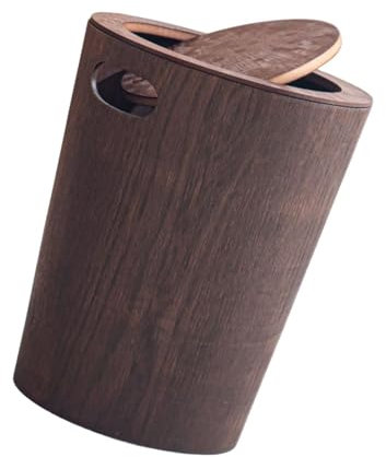 Gralara Poubelle en Bois avec Couvercle, Corbeille à Déchets avec Poignée Latérale, Poubelle d'Ordures Ménagères pour Salle de Bain, Salon, Chambre, Bureau, Noyer Foncé