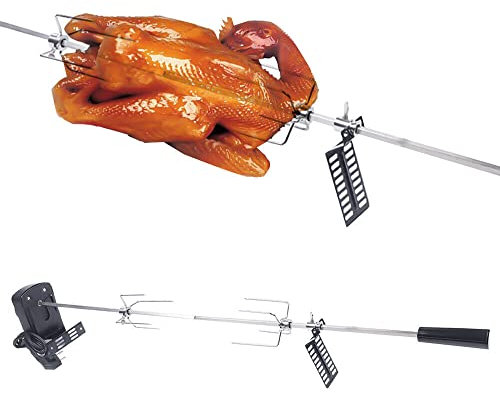 TkkMivcOC Kit de tournebroche avec moteur, tournebroche en acier inoxydable, rotation automatique à 360 °, poignée anti-brûlure, broche universelle pour cochon de lait, pique-nique, camping