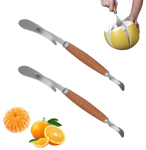 Malijnxin Orange Peeler, 2 Pcs, Curved Grapefruit Knife | Stainless Steel, Citrus Opening Tool, Wooden Handle, For Kitchen