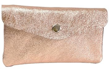 Generico Portefeuille élégant en cuir métallisé, fermeture à bouton, rose, Medio, Élégant