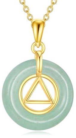 CUPENDA Nüchternheit Jade Kette Halskette 925 Sterlingsilber Anonyme Alkoholiker Anhänger Halskette der Genesung AA Symbol Jadeschmuck für Damen