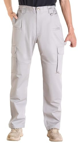 VEVOR FR Pants for Men, 100% Cotton, Flame-Resistant Cargo Pants with Multi-Pockets and Elastic Waist, Reinforced Tear-Proof Stitching, Ideal for Welding Work and Casual Wear, XL Size, Gray