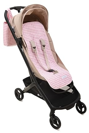 Mi Bollito Universal-Fußmatte für Kinderwagen, im Vichy-Stil, gepolstert und atmungsaktiv, 100 % Baumwolle, kompatibel mit allen Kinderwagen, hergestellt in Spanien. (Rosa)