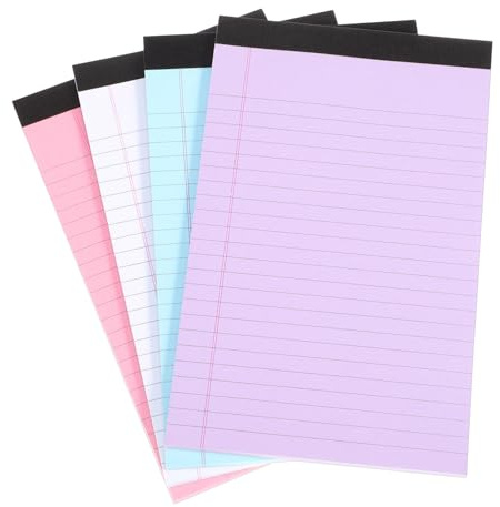 FONDOTIN Bunte Schreibblöcke 4 Stück, Legal, Liniertes Papier, Leicht | Buntes Notizpapier, zum Markieren von Dokumenten und Wichtigen Seiten, Tragbar, Reißbar Zufällige Farbe