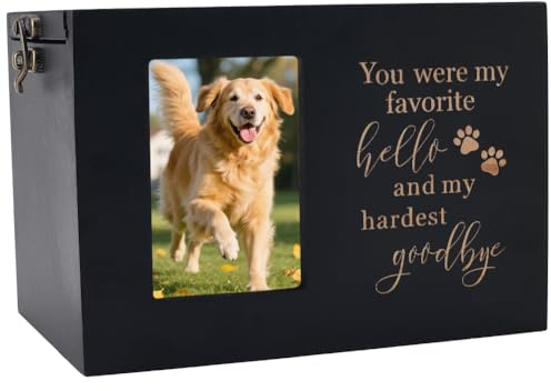 WADORN urne de Chien en Bois Noir avec Cadre Photo Urne de crémation pour Cendres boîte de Souvenir commémoratif 16x11x11.1cm pour Les Cendres de Stockage pour Animaux de Compagnie