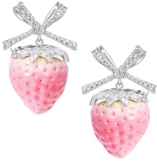 Katy Craig Paire de boucles d'oreilles élégantes en forme de papillon et fraise avec zircones étincelantes