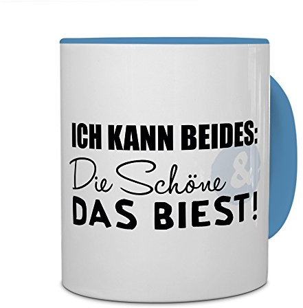 printplanet Tasse mit Spruch: Ich kann beides: Die Schöne & das Biest! - Kaffeebecher, Mug, Becher, Kaffeetasse - Farbe Hellblau