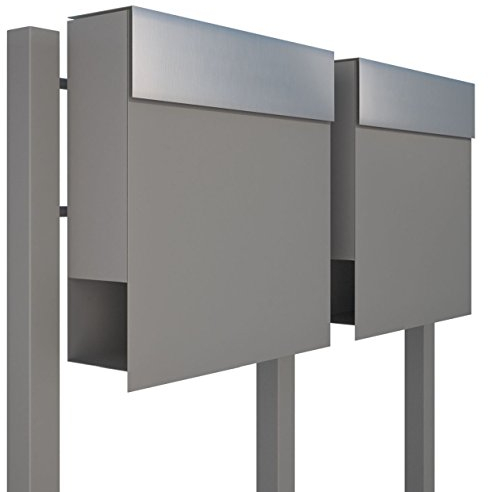 Briefkastenanlage mit Zeitungsfach, Design Briefkasten Manhattan for Two Grau Metallic/Edelstahl - Bravios