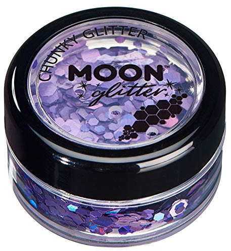 Chunky Holographic Glitter by Moon Glitter - Purple - Cosmetic Festival Makeup Glitter for Face, Body, Nails, Hair, Lips - 3g