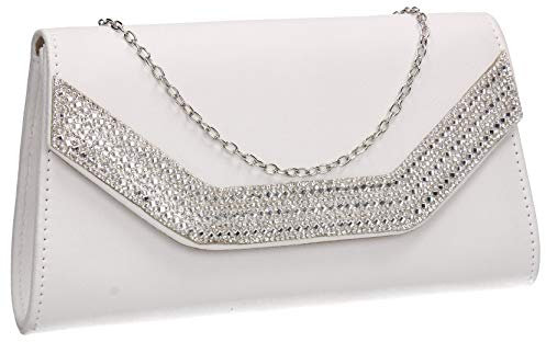 SwankySwans Harper Diamante Faux Suede Womens Ladies Clutch Bag White