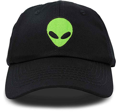 DALIX Alien Head Baseballmütze für Herren und Damen, Schwarz / Neon Grün, Einheitsgröße