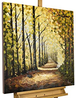 KunstLoft Leinwandbild | 100% HANDGEMALT | 80x80cm | Gemälde 'Wege des Waldes' | Wald & Bäume | Grün Braun | Wandbild Wohnzimmer