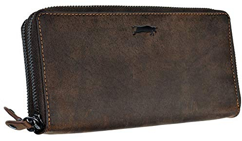 Ven Tomy Geldbörse Damen Herren groß viele Fächer Leder Portemonnaie Geldbörsen Portmonee braun RFID Blocker (L11 / Dunkelbraun)