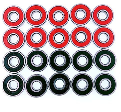 JZK 20 x Wasserdicht Kugellager 608 RS Skateboard kugellager ABEC 9 für Skateboard Longboard Rollschuhen Roller Inline Skates, Rot und Schwarz