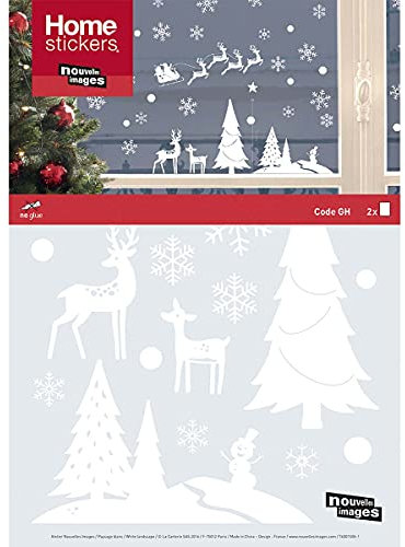 Draeger - Stickers de Noël - pour Fenêtres, Vitres, Vitrines et Surface Lisses - Électrostatiques, Repositionnables - sans Colle - Motif Paysage Blanc