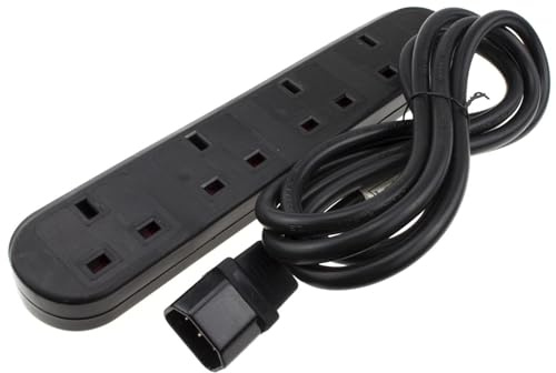 kenable IEC C14 to 4 Way UK Mains Sockets Extension Lead UPS Power Splitter Distribution Block 2m Black