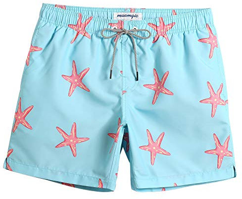 MaaMgic Bañadores Hombre Ropa de Baño Short de Natación Tropical Vacaciones y Viajes en Verano con Bolsillos Azul Estrella de Mar M