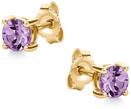 Orovi Schmuck Damen runde Ohrringe Gold mit Edelstein/Geburtsstein natürlicher Amethyst in Lila klassische Ohrstecker aus Gelbgold 14 Karat / 585 Gold Edelstein schmuck