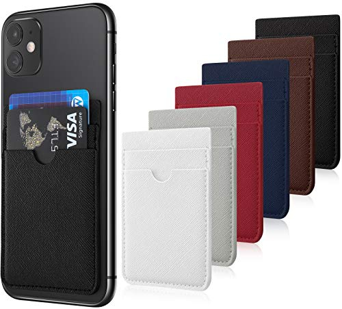 Weewooday 6 Stücke Telefon Karten Taschenhalter Karten Stick PU Leder Handy Karten Tasche, ID Kreditkarten Brieftasche Handy Hülle für Rückseite des Telefons Kompatibel mit Meisten Smartphones