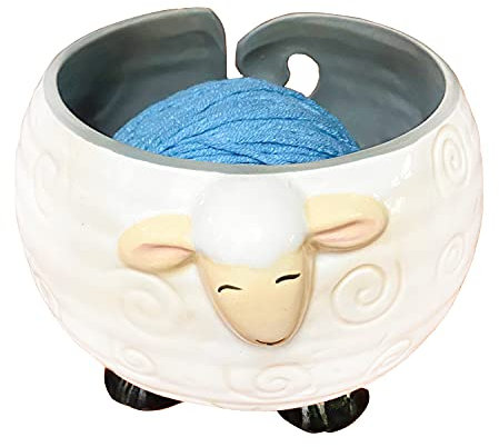 Sheep Ceramic Yarn Bowl Knitting Yarn Ball Holder Handmade Craft Knitting Bowl Storge Crocheting Accessories and Supplies Organizer,Perfect for Mother's Day and Christmas Day