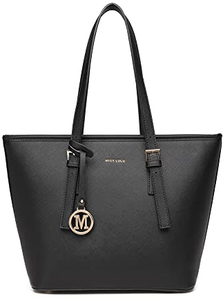 Miss Lulu Sac Cabas Femme Sacs à Main Épaule en Similicuir Sacs Bandoulière (Noir)