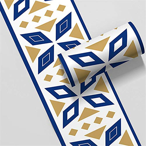 GouieRylin TapetenbordüRe BordüRe Selbstklebend Zum Aufkleben FüR Wohnzimmer KüChe Badezimmer Abnehmbare Wasserdicht Bodenleiste Pvc Dekorative BordüRe Blaue goldene Blume 10cm X 500cm