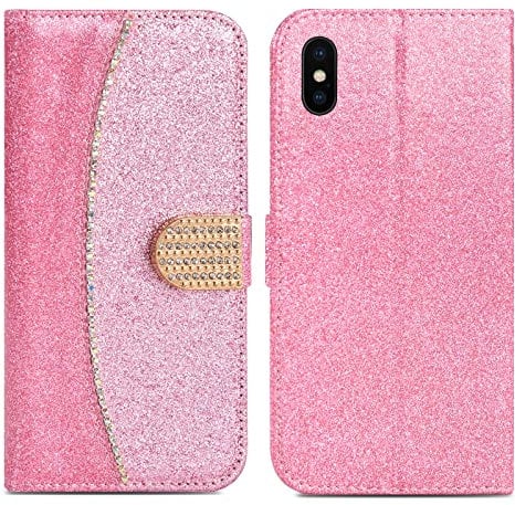 ProGadgetsLtd Case For iPhone XS Max Case Sparkle Shiny Bling Glitter Diamond Leather Flip With Card Holder Wallet Phone Cover For Women Girls (Rose Gold)