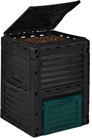 Relaxdays compostiera da montare Cubo para Compost 230 l, Compostador Rápido, Compostaje Térmico, Desechos Jardín, 80x60x57 cm, Negro, Coco, 80 x 60 x 57 cm
