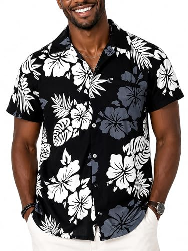 King Kameha Hawaii Hemd Männer - Tropisches Hawaiihemd Herren Kurzarm mit Hibiskus-Print & Aloha-Muster