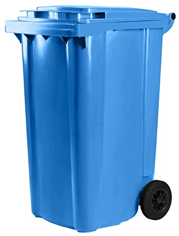 Bauer Mülltonne mit 2 Rädern und Deckel, Müllgroßbehälter, Abfalltonne, Mülleimer, Volumen: 240 Liter, Farbe: Blau, Größe: 1092 x 578 x 734 mm
