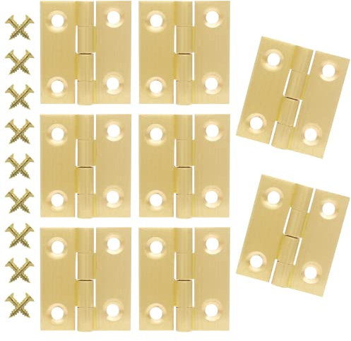 Suiwotin Lot de 8 charnières en laiton de 2,5 cm, mini charnières de porte d'armoire, charnière de boîte pour bijoux, boîte en bois, petits meubles de placard (doré)
