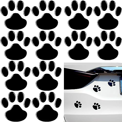 MINGZE 12 Stück 3D Auto-Aufkleber, Wasserdicht Hundepfoten Fußabdruck Aufkleber Pfotenabdruck Dekoration Geeignet für Autos Motorräder Roller Hausfenster Spiegel (Schwarz)