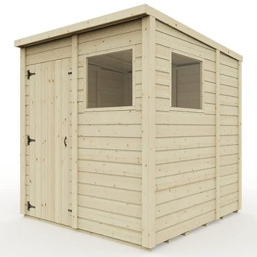 Everest Garden Shed with Pent Roof and Windows - 6ft x 6ft | Untreated, High Grade Redwood Smooth Planed Timber, 12mm Thickness, 32mm Framework