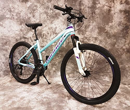 26 Zoll Aluminium Damen Mountainbike Gefedert mit 21-Gang Daumenklickkettenschaltung, Scheibenbremsen NEU 2670-Türkis-Weiss, Bitte BEACHTEN AB 155 cm KÖPERGRÖSSE GEEIGNET !!!!!!!