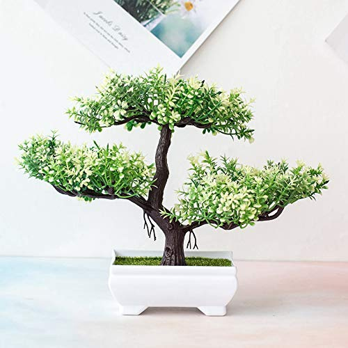 Artificial Bonsai Tree,Artificial Pot Plant Potted Pine Plants, Home Decor Indoor,Office,Windowsill,Yard,Desktop Display (White)