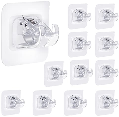 SWAWIS 12X Ganci per Tende Senza Bucare,Staffa Autoadesiva per Asta Tende,Supporti Trasparente per Ganci per Tendaggi per Uso da Casa Bagno e Hotel