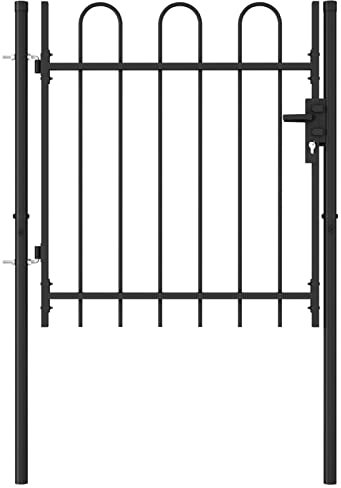 BULANED Zauntor Einzelflügel Gewölbte Spitze, Gartentor, Gartentür, Gartentüren, Tor Garten, Gartentüren, Garten Tore, Flügeltore, Stahl 1 x 1 m Schwarz