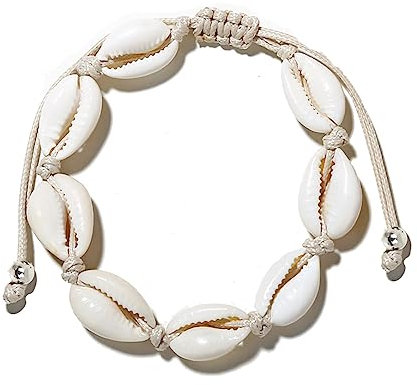 Only faith Bracelet de cheville réglable tissé en coquillages naturels de mer pour la plage et l'été Bracelet en tissu avec escargots de cheville pour femme Fait à la main, Standard
