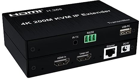 H.265 4K 200M HDMI IP KVM Extender 656Ft, over Cat5e/6 HDMI KVM Matrix Extender with USB by Network Switch one to many Support Mouse Keyboard (TX+RX)