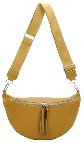 OBC Damen Tasche Crossbody Brusttasche Hüfttasche Schultertasche Umhängetasche Bauchtasche Gürteltasche Crossover Reisetasche Body Bag Kunstleder Gelb M
