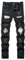 OIIIO - Men's Jeans with Patch, Ripped, Stretch Regular Fit, 6651 Black, 16