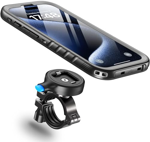 Cozycase Handyhalterung Fahrrad für iPhone 15 Pro Wasserdicht - 【EIN Knopf Entriegeln+Automatisches Schloss】 Bike Phone Holder/Mount Handy Halterung Motorrad Lenker Rennrad Scooter MTB Waterproof